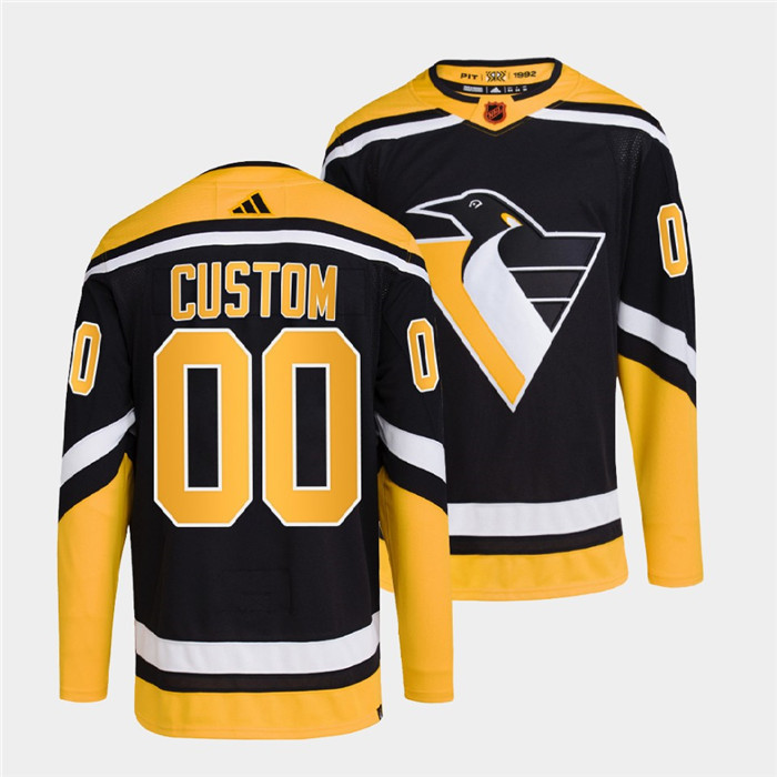 Men's Pittsburgh Penguins Custom Black 2022-23 Reverse Retro Stitched Jersey